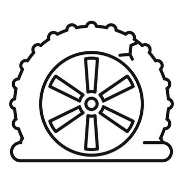 Car wheel having flat tire and broken tread Stock Illustration