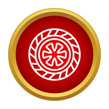 Car wheel icon on a red round button Ilustración de archivo