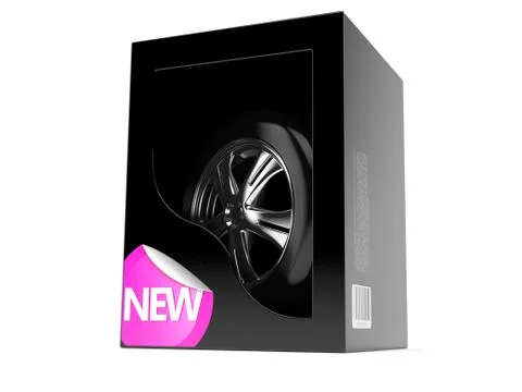Car wheel inside box Stock Illustration