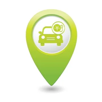 Car with wheel pump icon map pointer green Stock Illustration