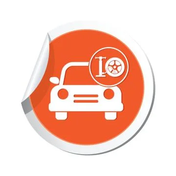 Car with wheel pump icon orange label Stock Illustration