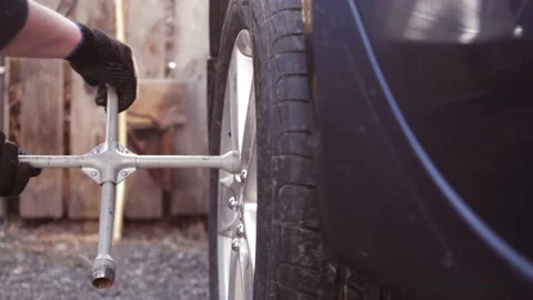 Car wheel replacement. Self-service tire fitting concept Stock Footage 153084764