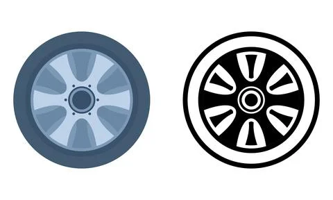 Car wheel rim vector icon set in flat and line style Stock Illustration
