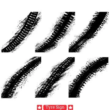 Car Wheel Rubber Marks Set  Vehicle Tyre Trail Graphics Stock Illustration