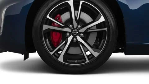 Car wheel side view Deep Blue Pearl Metallic 2018 Nissan 370Z Sport Tech Stock Footage 159972001