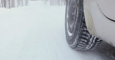 Car wheel speeding on winter road. Close up Stock Footage 101938442