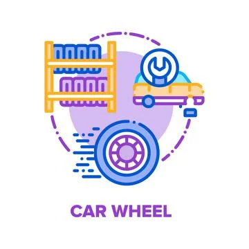 Car Wheel Tire Vector Concept Color Illustration Ilustración de archivo
