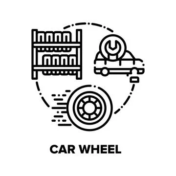 Car Wheel Tire Vector Concept Black Illustrations Ilustración de archivo