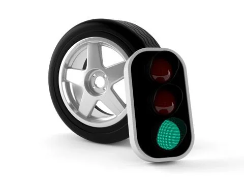 Car wheel with traffic controller Stock Illustration