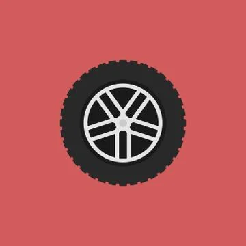 Car wheel vector flat icon on red background Stock Illustration