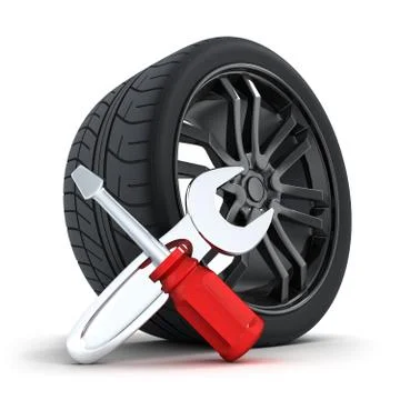 Car wheel on a white background  (done in 3d) Ilustración de archivo