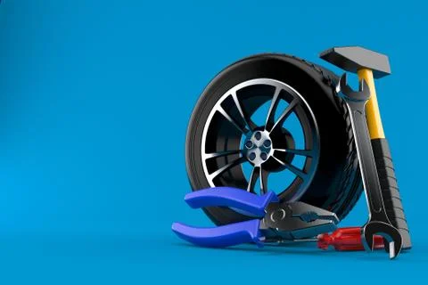 Car wheel with work tools Stock Illustration