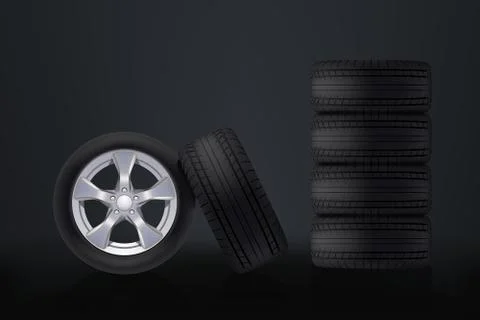 Car wheels on dark Illustrazione stock
