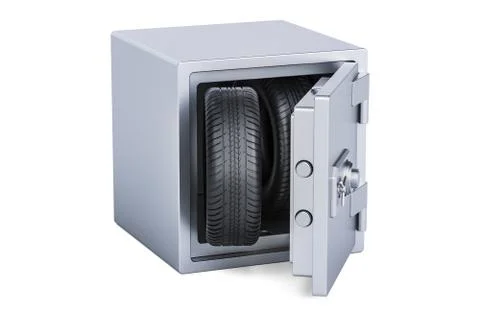 Car wheels inside safe box, 3D rendering Stock Illustration