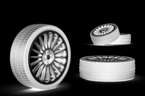 Car wheels with a titanium disk on a black background Stock Illustration