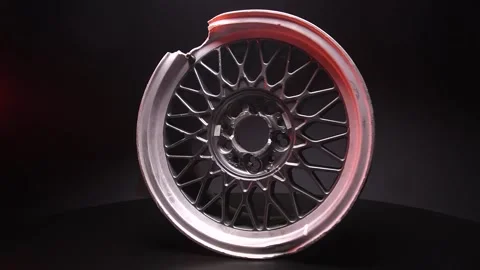 Car wheels titanium rims after a traffic accident Stock Footage 242406683