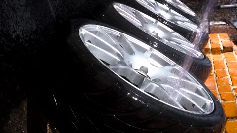 Car wheels, titanium rims Stock Footage 305654842