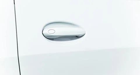 Car white frame background handle door metallic smooth surface geometry line  Stock Photos