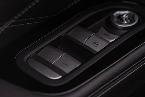 Car window control panel. Automatic power window up and down button. 스톡 사진
