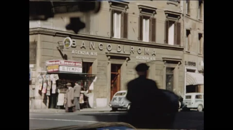 Car Window looking at Banco di Roma in Rome Stock Footage 47971042