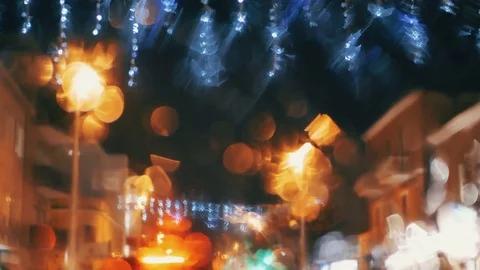 Car window rain night background defocused in motion Stock Footage 84762403