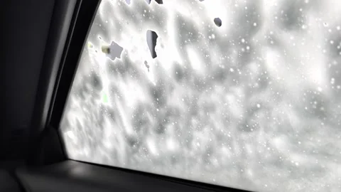 Car Window View From Inside Cabin Covered In Active Cleaning Foam Stock Footage 336638017