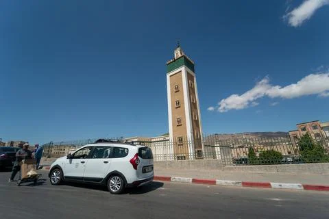Car window view over a mosque in Fez Stock Photos