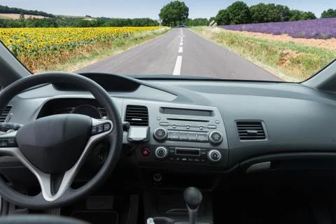 Car windscreen with road Stock Photos