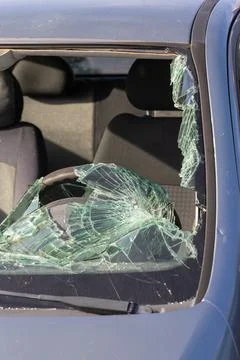 Car windshield shattered from theft or vandalism Stock Photos