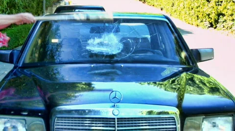 Car Windshield Smash/Break with Baseball Bat Stock Footage 822243