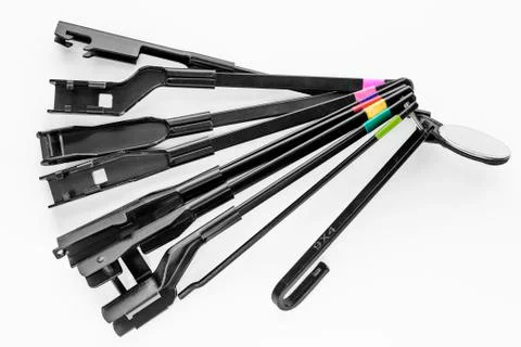 Car windshield wiper mounting examples Stock Photos