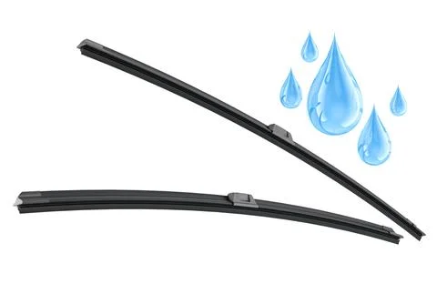 Car windshield wipers with blue water drops. 3D rendering Stock Illustration