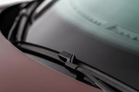 Car windwhield wiper close up. Modern car windshield wiper. Stock Photos