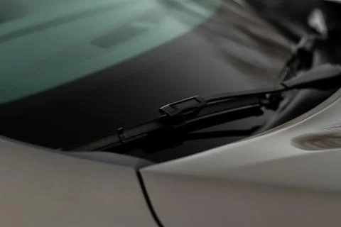 Car windwhield wiper close up. Modern car windshield wiper. 스톡 사진