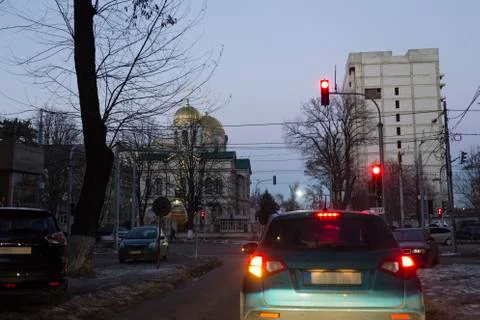 Car in a winter city Stock Photos