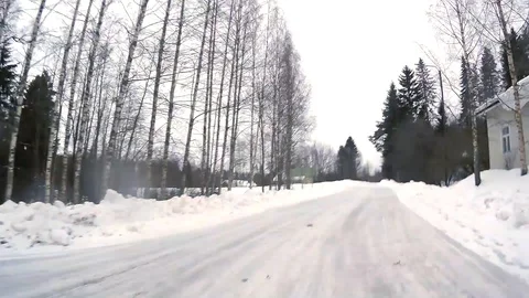 Car on winter forest road, timelapse Stock Footage 101162321