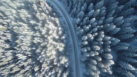 Car on winter road aerial view 動画素材 80759963