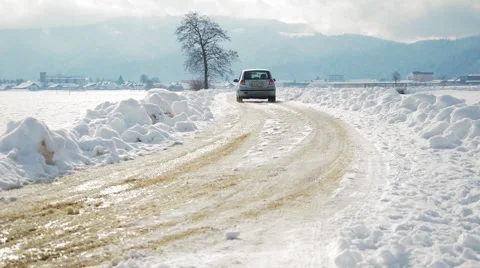 Car in the winter road Stock Footage 46471442
