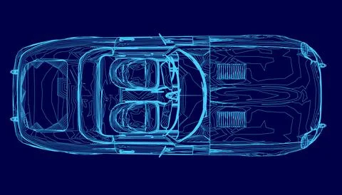 Car wireframe. The car has two seats, one on the left and one on the right. The Stock Illustration