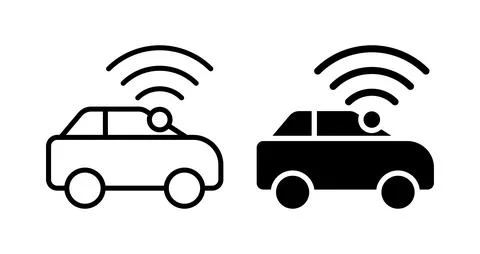 Car with wireless technology connectivity icon, modern connected vehicle desi Stock Illustration
