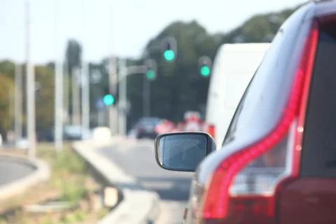 Car within traffic jam in rush hour highway in city Stock Photos