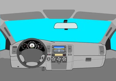 The car without a driver on the road. 스톡 일러스트