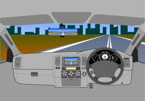 The car without a driver on the road. 스톡 일러스트