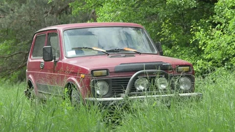Car in the woods. 스톡 동영상 155366744