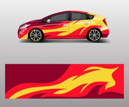Car wrap decal design vector. Graphic abstract flame shapes racing designs fo Stock Illustration