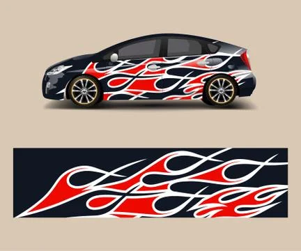 Car wrap decal design vector. Graphic abstract flame shapes racing designs fo Stock Illustration