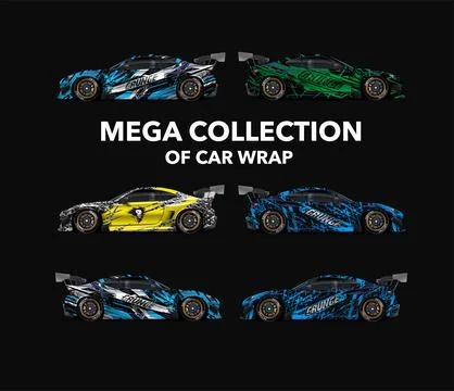 Car Wrap Design Bundle  - Outdoor advertising with Promotional graphics Stock-Illustration