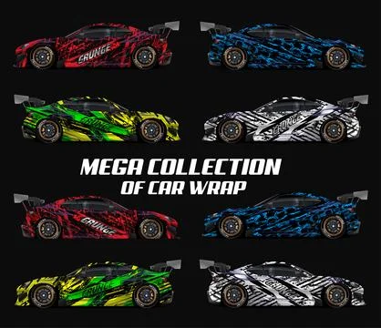 Car Wrap Design Bundle  - Outdoor advertising with Promotional graphics Stock Illustration