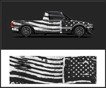 Car wrap design with Old dirty American flag Vector Stock Illustration