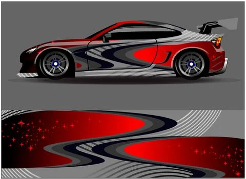 Car wrap design vector. Graphic abstract stripe racing background designs Illustrazione stock